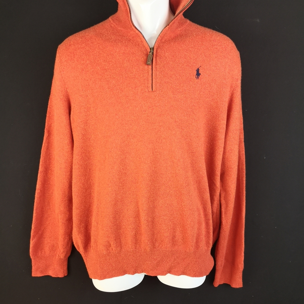 Polo Ralph Lauren Quarter Zip Sweater Size L Italian Merino Pumpkin Preppy